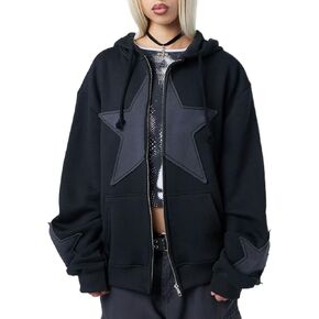 Amiblvowa Y2k Hoodie Zip Up Women Oversized Graphic Sweatshirt Aesthetic Vintage Harajuku Grunge Teen Girls Halloween Jacket