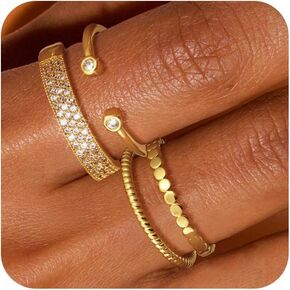 Stackable Gold Rings for Women Non Tarnish Thin Thumb Rings Dainty 14k Gold Plated Stacking Statement Band Ring Cubic Zirconia Ring Set Promise Wedding Bands Engagement Rings for Women Size 6 7 8 9 10