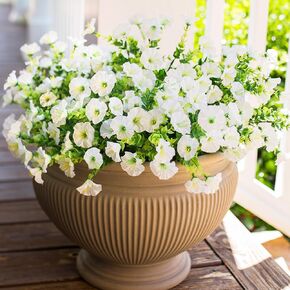 Artificial Fake Flowers Plants for Outdoor Outside, 12 Bundles Faux Silk UV Sun Resistant Look Real Morning Glory for Front Door Porch Patio Yard Spring Summer Decoration