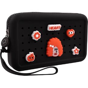 Wristlet Wallets with Charms DIY Portable Clutch Zip Silicone Purse Large Capacity Organizer