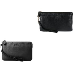 befen Black Leather Wristlet Wallet Clutch Purse + Leather Corner Zip Wristlet Purse for Women