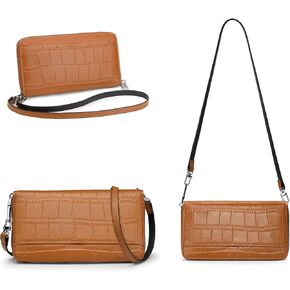 YALUXE Wristlet Handbags for Women Crocodile Effect Leather Clutch Zip-Around Wallet Phone Purse