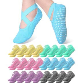 24 Pairs Yoga Socks Grips Straps Non Slip Pilates Socks Bulk Anti Skid Ballet Socks for Women Adult Elderly Hospital