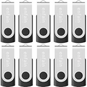 128MB Small Memory Stick Enfain USB 2.0 Flash Drives 10 Pack for Storing and Moving Small Files (All Black)