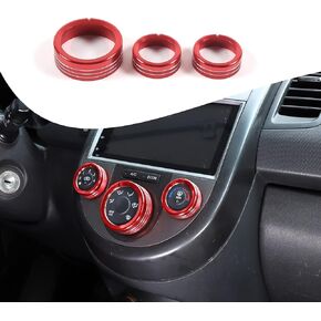 Car Central Control Air Conditioning Knob Ring Trim Compatible with Kia Soul 2009-2013 ，Aluminum Alloy Air Conditioning Shift Knob Cover, Interior Protection Accessories (Red)
