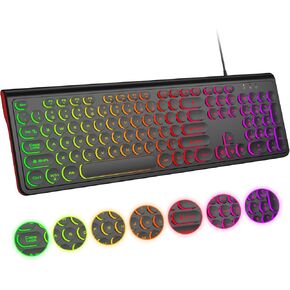 Large Print Keyboard, USB Wired Computer Keyboard with Retro Keycaps, Numeric Keypad and Media Hotkey for Office Desktop PC Laptop and Windows 7 8 10 11 (Blue Colorful)