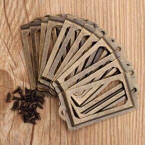 12Pcs Antique Brass Metal Label Pull Frame Handle File Name Card Holder for Furniture Cabinet Drawer Case
