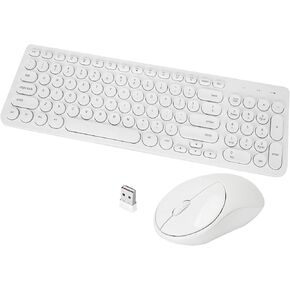 Wireless Keyboard and Mouse Combo, Retro Typewriter Wireless Keyboard with Round Keycaps, 2.4GHz Full-Size USB Cute Wireless Keyboard Mouse for Computer, Desktop, Laptop and Computer (AllBlack)