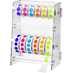 Acrylic Sticker Roll Dispenser Holder - Double-Layer Disks Adjustable Label Dispenser for Rolls of Sticker Labels Suitable for Office School Home
