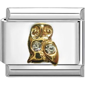 UNY JEWEL حلية إيطالية 9 مللي متر تصميم بومة ذهبية من الفولاذ المقاوم للصدأ مع أحجار الراين وصلة حلية نموذجية للأساور مجوهرات للجنسين in Kuwait