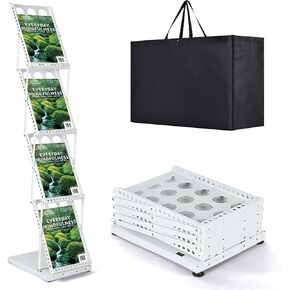 Trade Show Literature Stand Display Rack, Magazine Brochure Catalog Display Stand, Magazine Floor-Standing with Portable Oxford Bag for Office Store Exhibition Trade Show (Black)