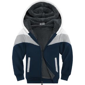 SWISSWELL Boys Hoodie Sherpa Fleece Lined Jacket with Zipper Long Sleeve Soft Warm Sweatshirt Outerwear for Kids