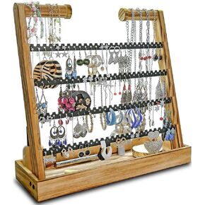 Earring & Jewelry Organizer,Rustic Wood Earring Holder Rack,Stud Earrings and Hoop Earrings Stands,Jewelry Holder Organizer with 212 Earring Tree Holes Gifts for Women (Vintege)