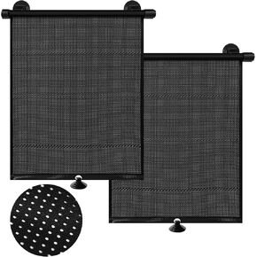 Car Window Shade for Baby, 2 Pack Retractable Kids Side Window Sun Shade for Car Back Windows Roller Shades with Enhanced Suction Cups Pull Down Car Sun Blocker Backseat Sun Shade Shield (15" x 18")