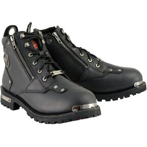 Milwaukee Leather MBM103 Men's Black Leather Lace-Up Motorcycle Boots w/Dual Side Zipper Entry - 8.5