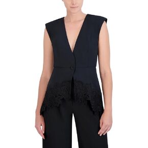 BCBGMAXAZRIA womens Sleeveless V Neck Floral Applique Vest