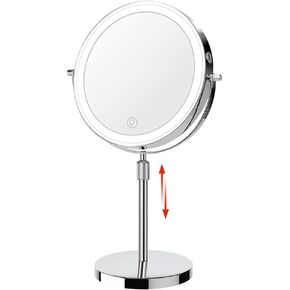 HIEEY Lighted Makeup Mirror with Magnification, 1x/10x Rechargeable 8" Lighted Mirror, 360° Rotation Touch Screen Vanity Mirror, Three Color Lighting Modes, Height Adjustable