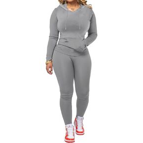 PINSV Two Piece Outfits For Women Matching Workout Sets Bodycon Tracksuit Long Sleeve Jogger Hoodie Sweatsuits Set