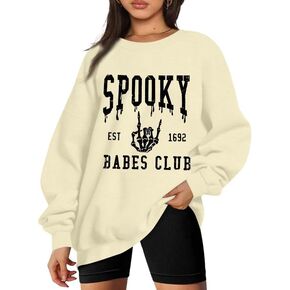 MYHALF Halloween Sweatshirt Women Spooky Shirts: Oversized Skeleton Tops Cute Skull Crewneck Sweater Fall Pullover Loose Fit