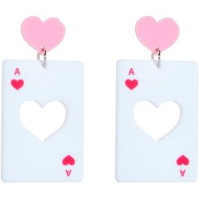 Unique Red Heart A Dangle Studs Earrings for Women Girls Acrylic Love Playing Cards Statement Charms Dangling Earring Stud Sparkle Lightweight Christmas Birthday Valentine's Day Jewelry Gifts