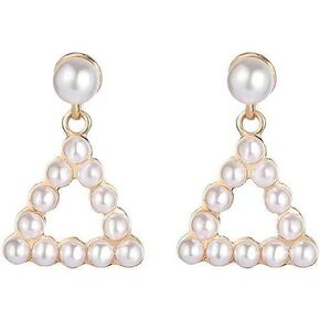 Geometric Pearl Drop Statement Earrings for Women Teen Girls,Gold Big Circle Square Triangle Pearl Dangle Earrings Party Prom Trendy Jewelry Gift