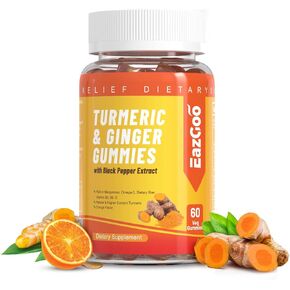 Turmeric Curcumin Gummies 500mg for Adults, with Black Pepper, Ginger Root, Vitamine C, Low Sugar Fruit Gummies, Orange Flavor - 60 Gummies