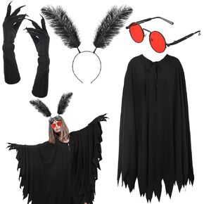 Halloween Unisex Mothman Costume Mothman Cape Paw Gloves Long Fingernails Glasses Headband for Halloween Christmas