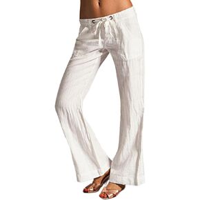 Flamingals Women's Eyelet Drawstring Wide Leg Pants Low Waist Casual Pants