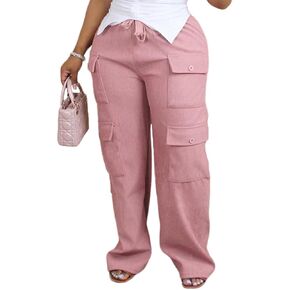 KANSOON Cargo Pants Women Corduroy High Waisted Casual Straight Leg Baggy Y2K Trousers with Multiple Pockets
