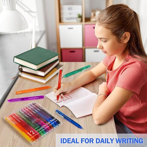 أقلام جل قابلة للمسح، أقلام حبر جل قابلة لإعادة الملء وقابلة للسحب، ذات نقطة دقيقة 0.7 مم، عبوة من 12 قطعة، ألوان متنوعة للكتابة اليومية، وتدوين الملاحظات، والرسم، ومجموعة أقلام للوازم المدرسية والمنزلية in Kuwait