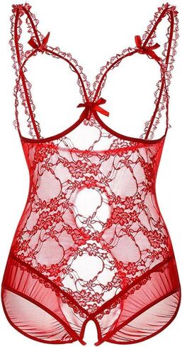 KELITCH New Sexy Lingerie Women Backless Teddy Lingerie Lace Babydoll Bodysuit Nightwear Plus Size Hollow Nightgown Red XXXXL in Kuwait