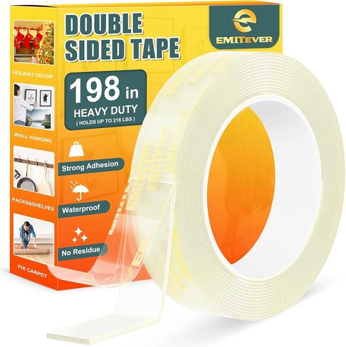 شريط لاصق مزدوج الجوانب من EMITEVER عالي التحمل، شريط لاصق قوي للغاية مزدوج الجوانب، شريط تثبيت شفاف مقاس 198 بوصة، شريط حائط قابل للإزالة بطول 16.5 قدم لشريط تعليق الصور، شريط ملصق لاصق لديكور المنزل in Kuwait