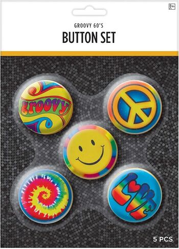 Metallic Hippie Button Pins | Multicolor | Pack of 5 in Saudi Arabia