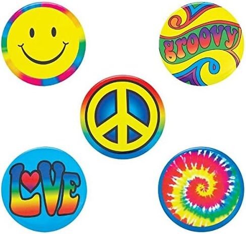 Metallic Hippie Button Pins | Multicolor | Pack of 5 in Saudi Arabia