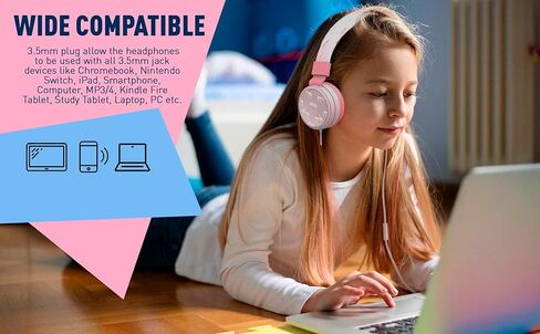 Gabba Goods Kids Safe Headphones, Foldable Tangle-Free 3.5mm Jack, Volume Limiting 85/94dB, Over-Ear with Microphone for School/Toddlers/Teens/Boys/Girls/Ipad/Tablet/Kindle/Phones/Travel/Plane in Saudi Arabia