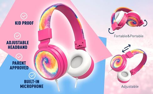 Gabba Goods Kids Safe Headphones, Foldable Tangle-Free 3.5mm Jack, Volume Limiting 85/94dB, Over-Ear with Microphone for School/Toddlers/Teens/Boys/Girls/Ipad/Tablet/Kindle/Phones/Travel/Plane in Saudi Arabia