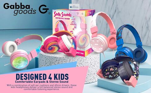 Gabba Goods Kids Safe Headphones, Foldable Tangle-Free 3.5mm Jack, Volume Limiting 85/94dB, Over-Ear with Microphone for School/Toddlers/Teens/Boys/Girls/Ipad/Tablet/Kindle/Phones/Travel/Plane in Saudi Arabia