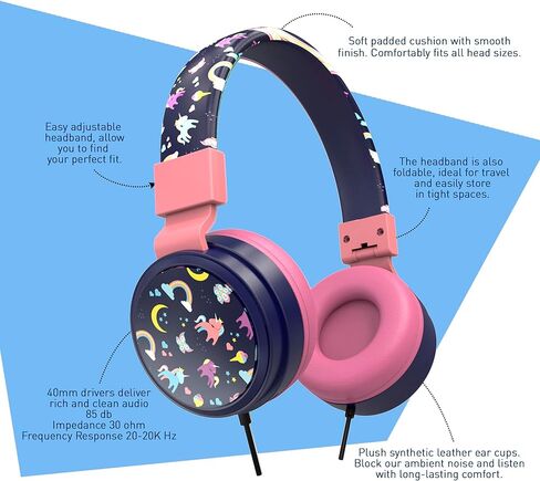 Gabba Goods Kids Safe Headphones, Foldable Tangle-Free 3.5mm Jack, Volume Limiting 85/94dB, Over-Ear with Microphone for School/Toddlers/Teens/Boys/Girls/Ipad/Tablet/Kindle/Phones/Travel/Plane in Saudi Arabia