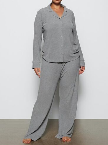 AnotherChill Women's Pajamas Set Long Sleeve Button Down Ribbed Knit 2 Piece Sleep Sets Loungewear Soft Pjs in Saudi Arabia