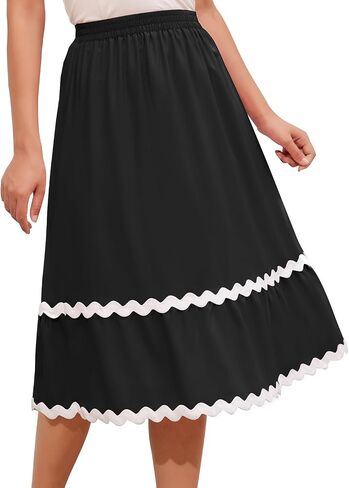 DRESSTELLS Midi Skirts for Women High Waisted Summer A-Line Flowy Swing Skirt Casual Beach Skirt Dress 2024 in Saudi Arabia