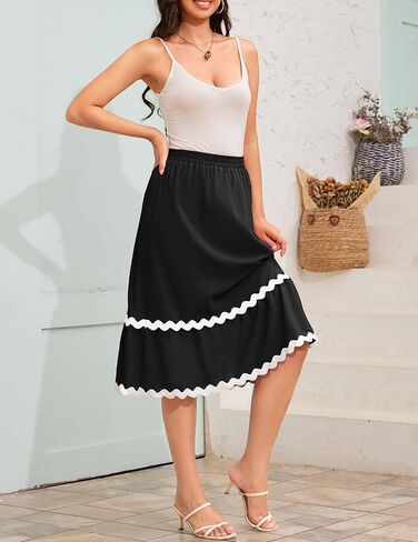 DRESSTELLS Midi Skirts for Women High Waisted Summer A-Line Flowy Swing Skirt Casual Beach Skirt Dress 2024 in Saudi Arabia