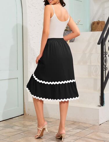 DRESSTELLS Midi Skirts for Women High Waisted Summer A-Line Flowy Swing Skirt Casual Beach Skirt Dress 2024 in Saudi Arabia