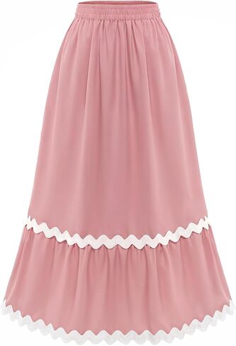 DRESSTELLS Midi Skirts for Women High Waisted Summer A-Line Flowy Swing Skirt Casual Beach Skirt Dress 2024 in Saudi Arabia
