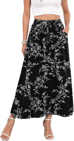 تنورة ماكسي حريمي من Askyes تنورة صيفية عصرية بعقدة عنق مرنة عالية الخصر بوهو كاجوال للشاطئ تنانير طويلة متأرجحة مع جيوب in Kuwait