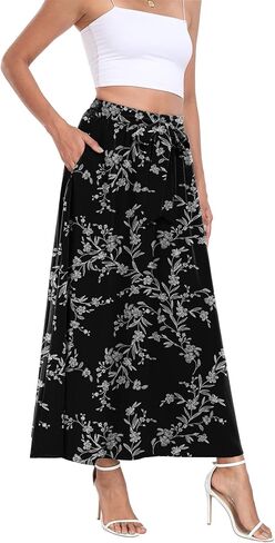 تنورة ماكسي حريمي من Askyes تنورة صيفية عصرية بعقدة عنق مرنة عالية الخصر بوهو كاجوال للشاطئ تنانير طويلة متأرجحة مع جيوب in Kuwait