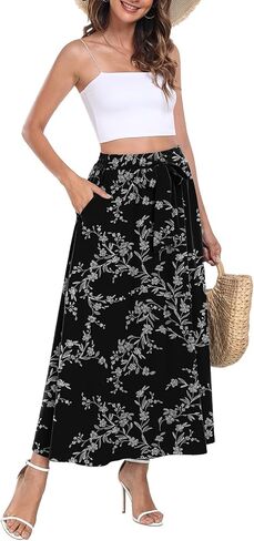 تنورة ماكسي حريمي من Askyes تنورة صيفية عصرية بعقدة عنق مرنة عالية الخصر بوهو كاجوال للشاطئ تنانير طويلة متأرجحة مع جيوب in Kuwait