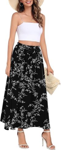 تنورة ماكسي حريمي من Askyes تنورة صيفية عصرية بعقدة عنق مرنة عالية الخصر بوهو كاجوال للشاطئ تنانير طويلة متأرجحة مع جيوب in Kuwait