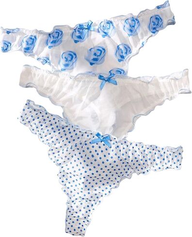 Verdusa Women's 3 Pack Lettuce Trim Bow Thong Panties Low Waist Underwear in Saudi Arabia