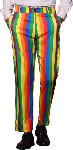 Lars Amadeus Rainbow Pants for Men's Regular Fit Flat Front Color Block Stripe Dress Trousers in Saudi Arabia