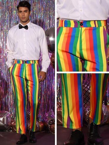 Lars Amadeus Rainbow Pants for Men's Regular Fit Flat Front Color Block Stripe Dress Trousers in Saudi Arabia